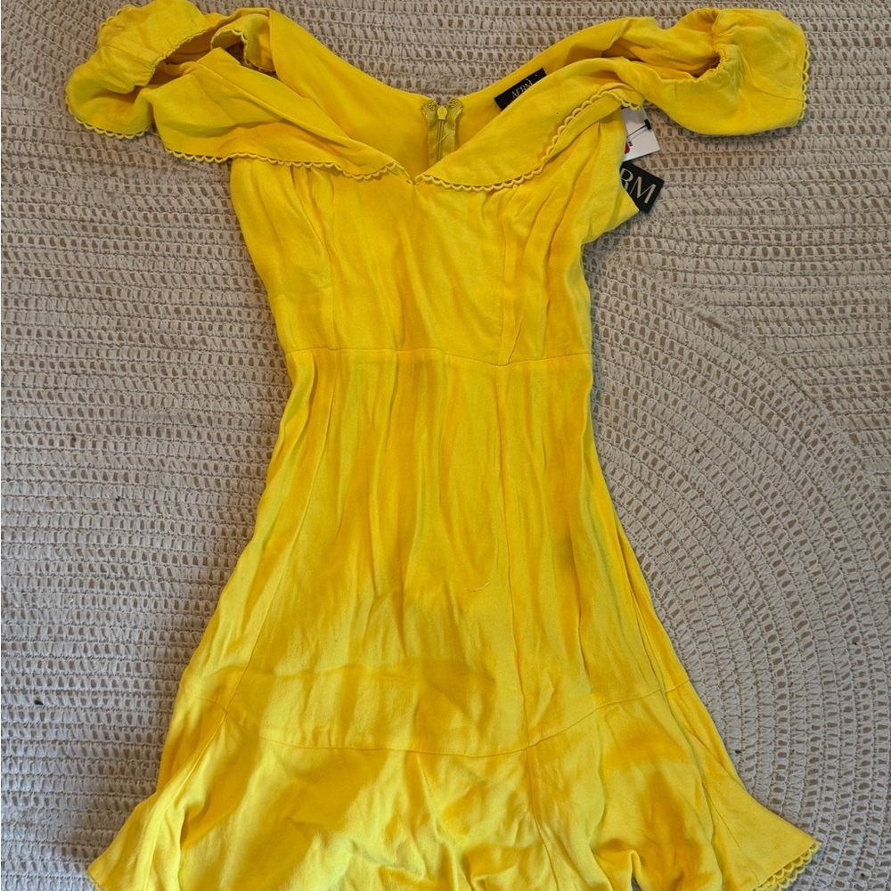 AFRM Yellow Off-Shoulder Mini Dress